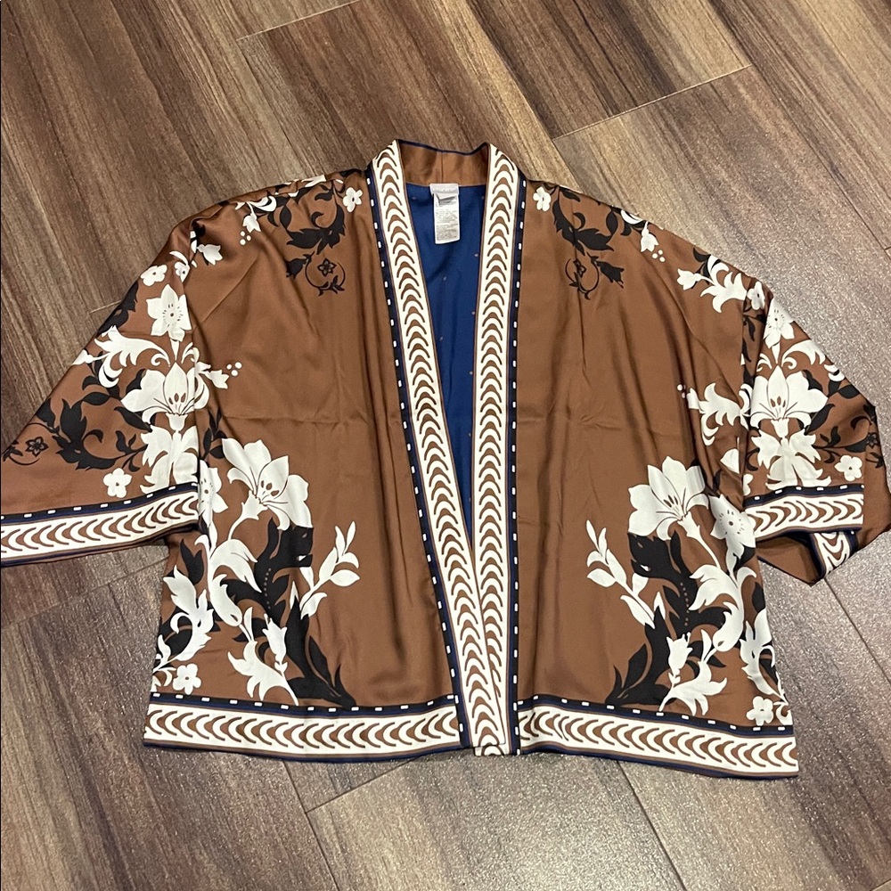 Chico's Brown and Blue Patterned Kimono - Picture 2 of 6